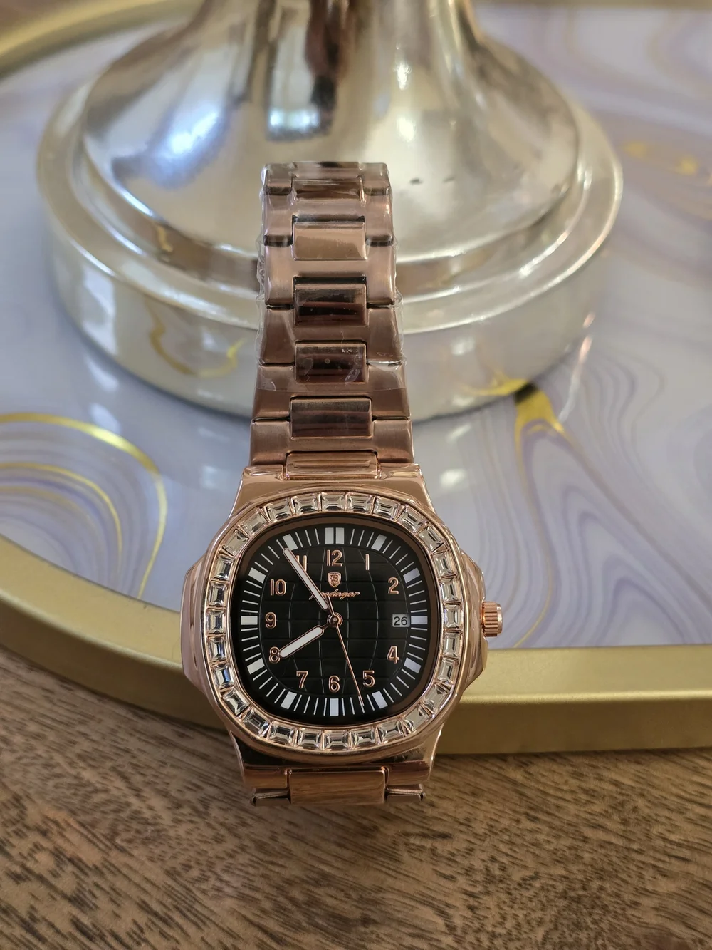 Rose Gold Men's Watch with Black Dial by -